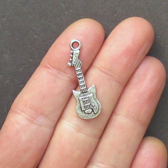 5 Electric Guitar Antique Silver Tone Charms - SC159