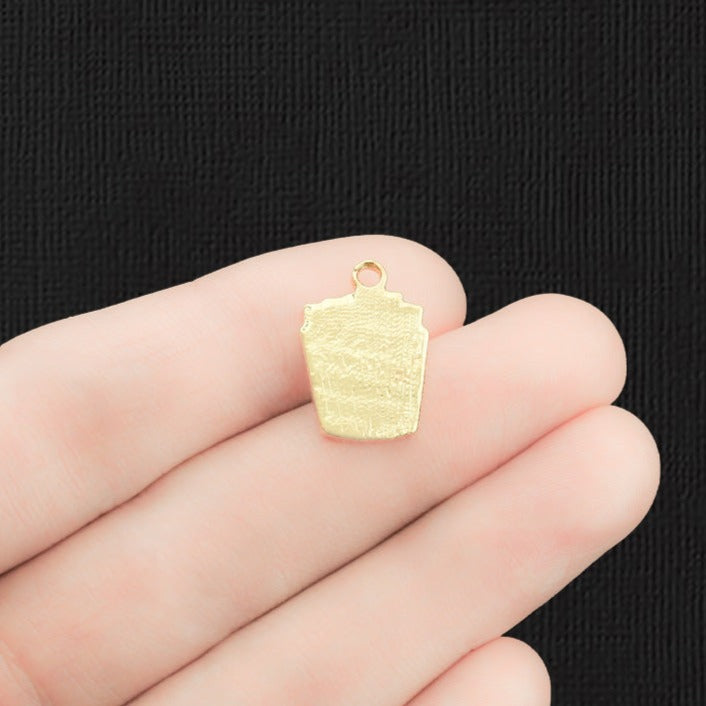 5 French Fry Gold Tone Enamel Charms - E1235