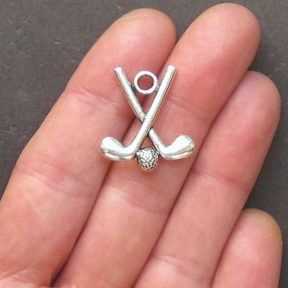 5 Golf Club Antique Silver Tone Charms 2 Sided - SC223