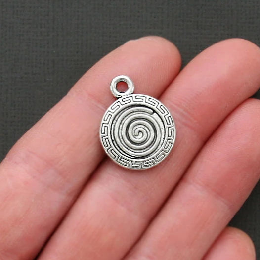 5 breloques de ton argent antique spirale clé grecque - SC1647