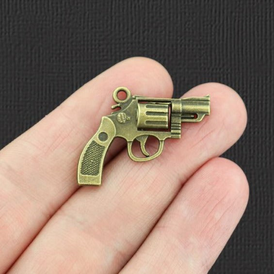 5 breloques de ton bronze antique de pistolet 2 faces - BC1201