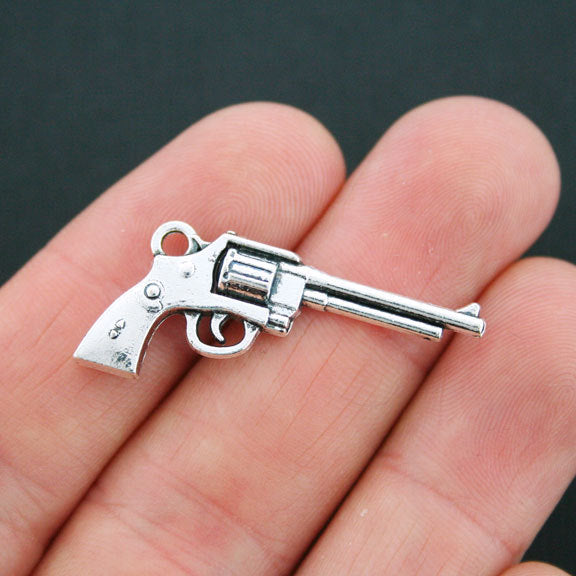 5 Gun Antique Silver Tone Charms 2 Sided - SC5089