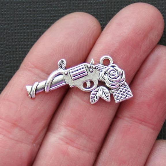 5 Gun Antique Silver Tone Charms - SC7374