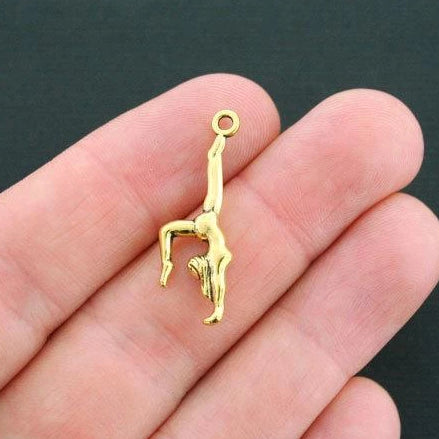5 Gymnast Antique Gold Tone Charms 2 Sided - GC076