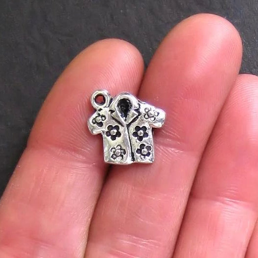 5 Hawaiian Shirt Antique Silver Tone Charms - SC254