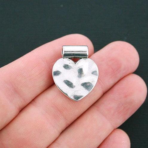 5 Heart Antique Silver Tone Charms 2 Sided - SC4655