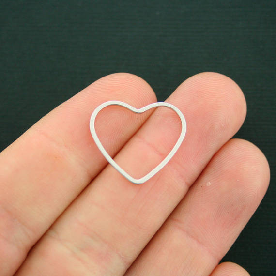 5 Heart Connector Platinum Plated Brass Charms 2 Sided - BR027