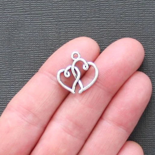 5 Hearts Antique Silver Tone Charms 2 Sided - SC1832