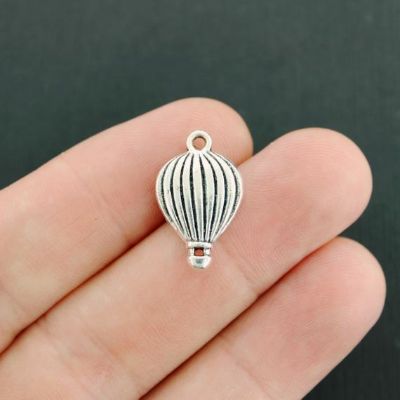 5 Hot Air Balloon Antique Silver Tone Charms 2 Sided - SC240