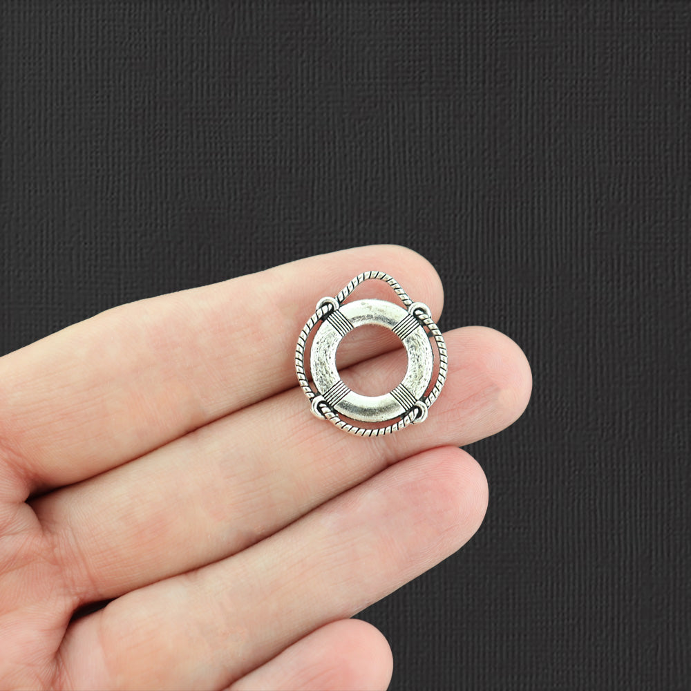 5 Life Ring Antique Silver Tone Charms - SC4163