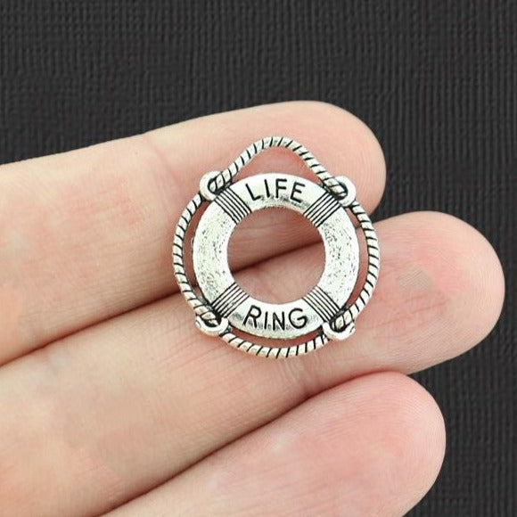 5 Life Ring Antique Silver Tone Charms - SC4163