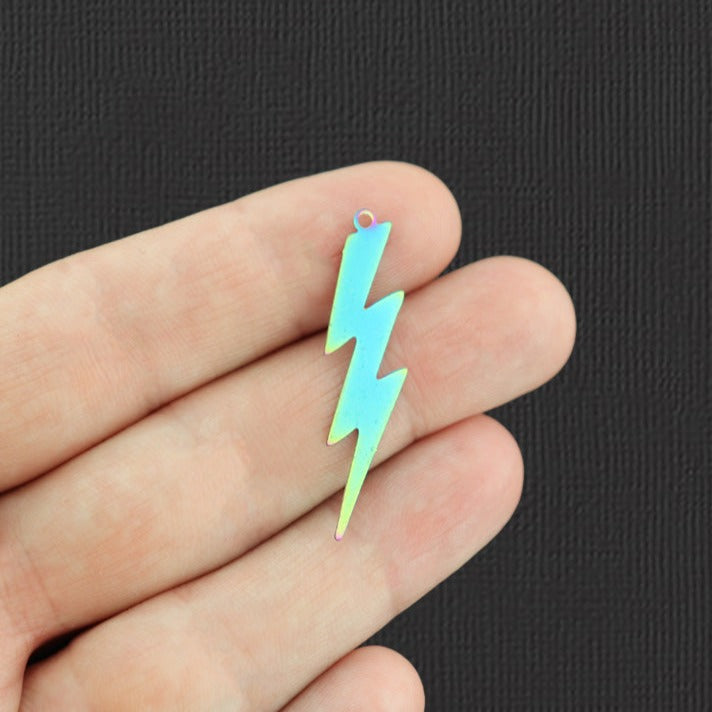 5 breloques en acier inoxydable plaquées foudre 2 faces - SSP252