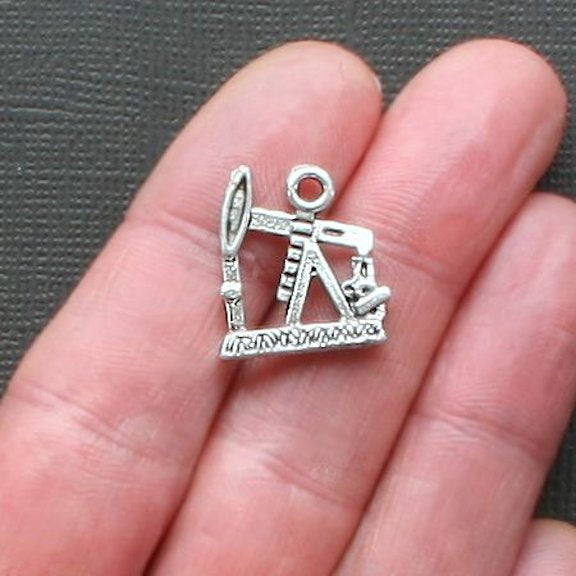 5 Oil Well Antique Silver Tone Charms 2 Sided -SC2473