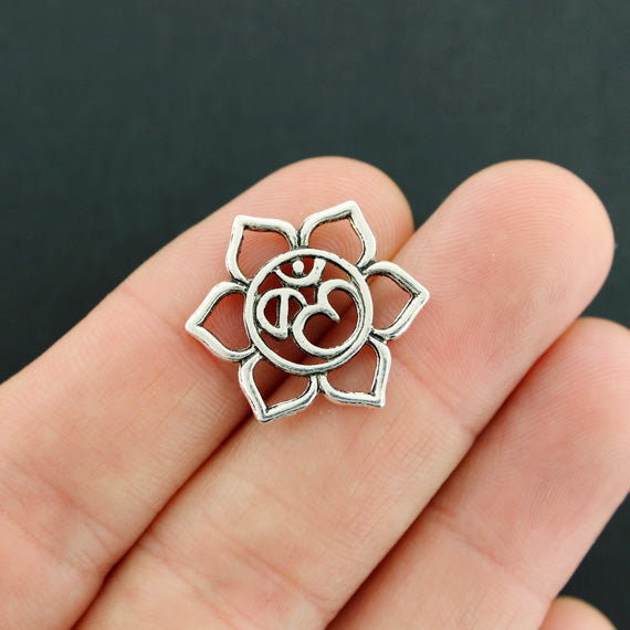 5 Om Lotus Connector Antique Silver Tone Charms 2 faces - SC7932