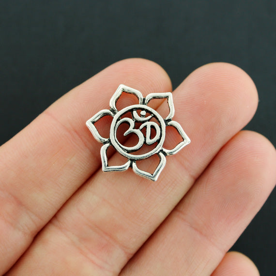 5 Om Lotus Connector Antique Silver Tone Charms 2 faces - SC7932