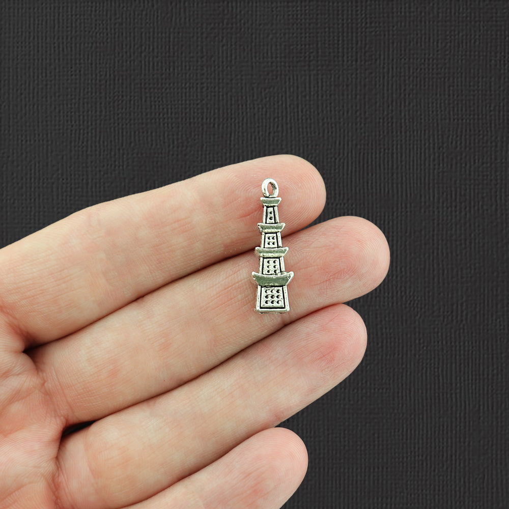 5 Pagoda Antique Silver Tone Charms 3D - SC5076