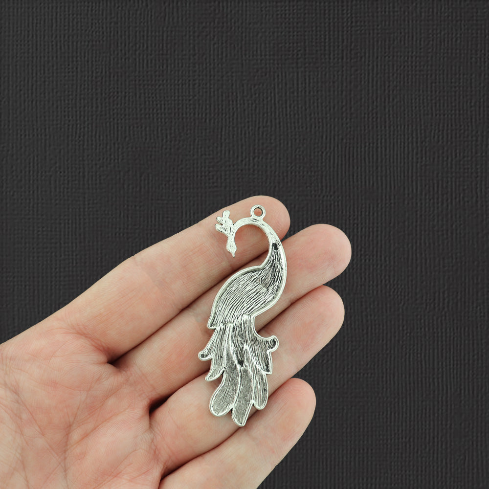 5 breloques argentées antiques de paon - SC2058