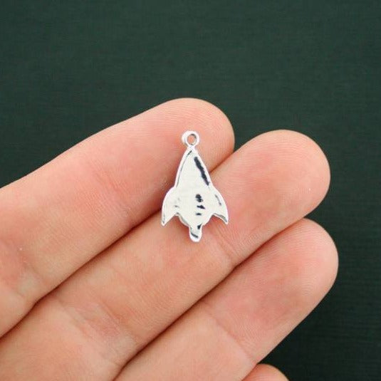 5 Rocket Ship Silver Tone Enamel Charms with Inset Rhinestones - E420