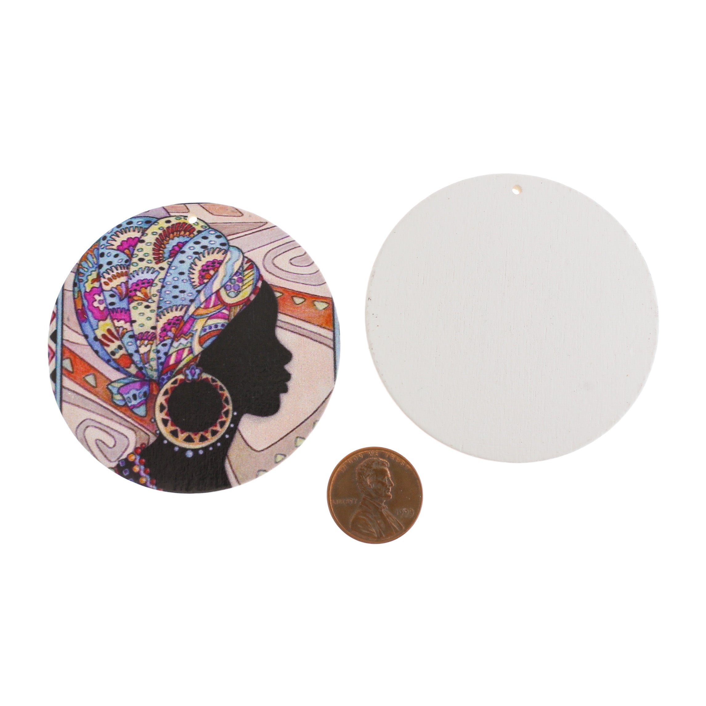 5 Round Women Natural Wood Charms - WP474