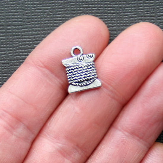 5 Sewing Thread Antique Silver Tone Charms 2 Sided - SC1187