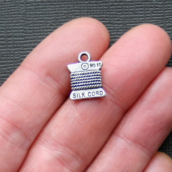 5 Sewing Thread Antique Silver Tone Charms 2 Sided - SC1187