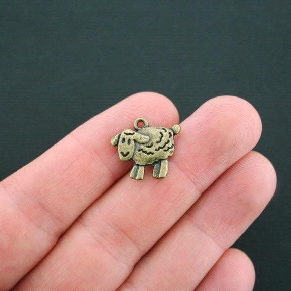 5 Sheep Antique Bronze Tone Charms 2 Sided - BC076