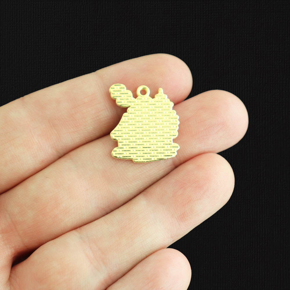 5 Snowy House Gold Tone Enamel Charms - E802