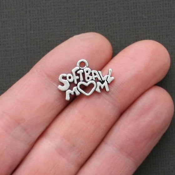 5 Softball Mom Antique Silver Tone Charms - SC1788