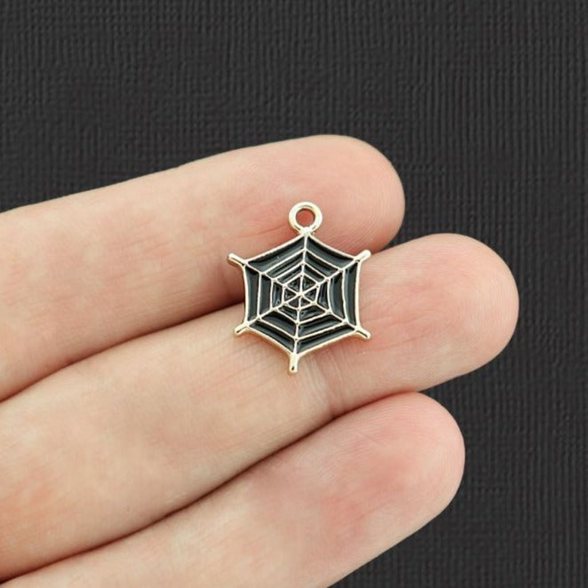 5 breloques en émail doré toile d'araignée - E1066