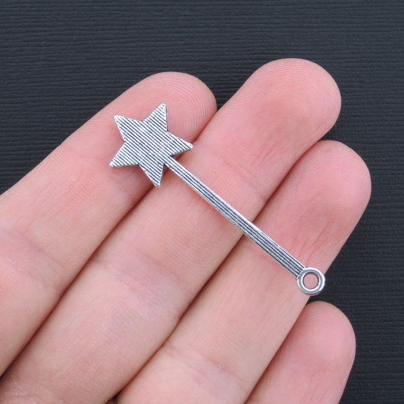 5 Star Wand Antique Silver Tone Charms - SC3352