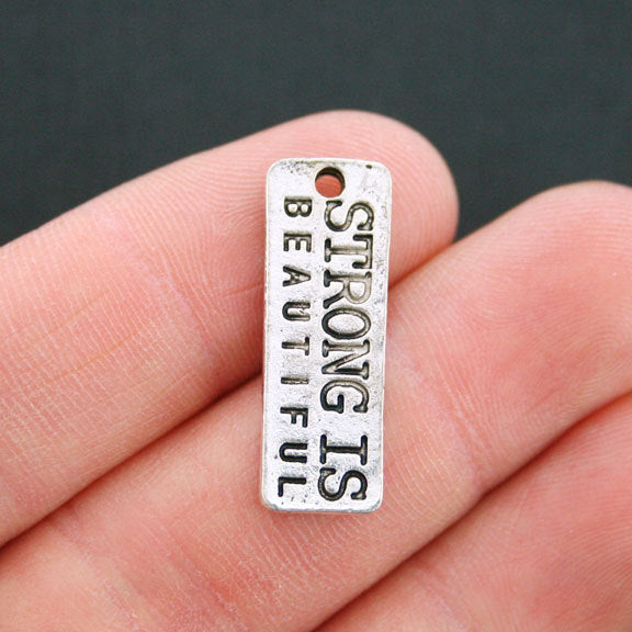 5 Strong is Beautiful Antique Silver Tone Charms - SC5310