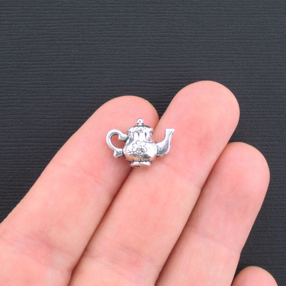 5 breloques ton argent antique théière 3D - SC1601