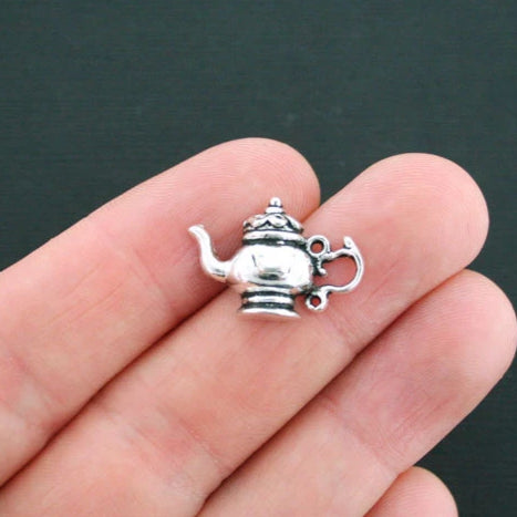 5 Teapot Antique Silver Tone Charms - SC1395