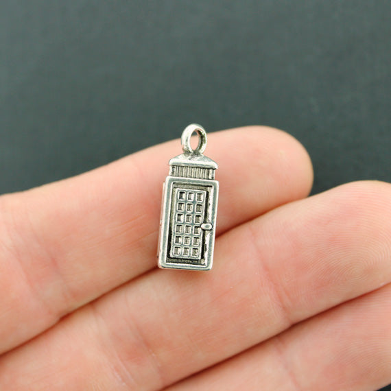 5 Telephone Booth Antique Silver Tone Charms 3D  - SC2487