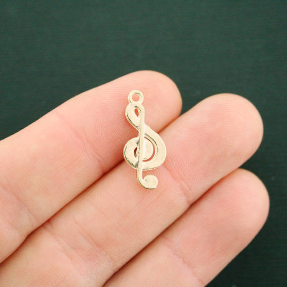 5 Treble Clef Gold Tone Enamel Charms with Inset Rhinestone - E517