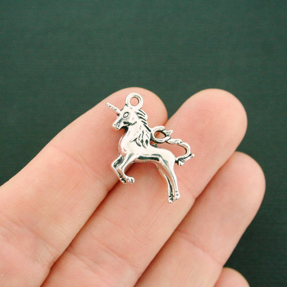 5 Unicorn Antique Silver Tone Charms 3D - SC7519