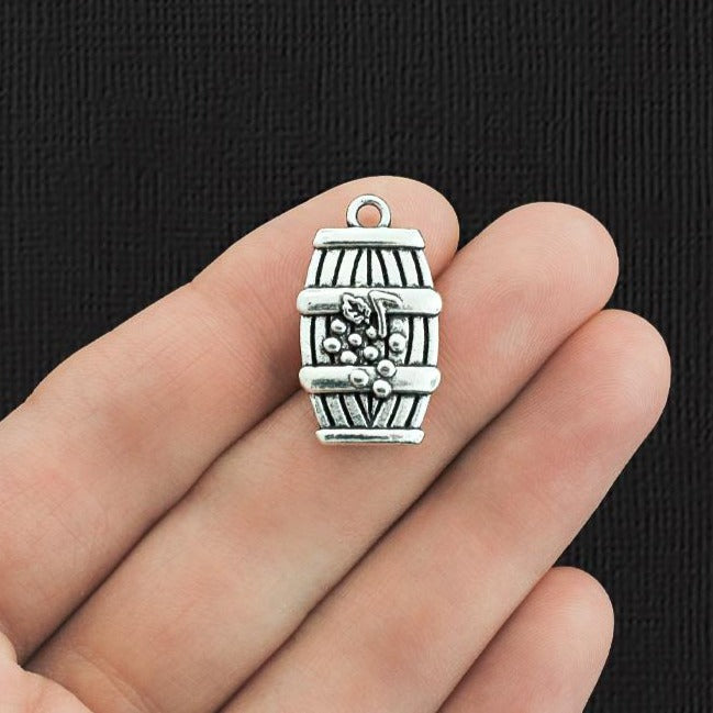 5 Wine Barrel Antique Silver Tone Charms 2 Sided - SC579