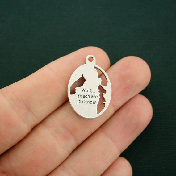 5 breloques argentées antiques de loup - SC7094