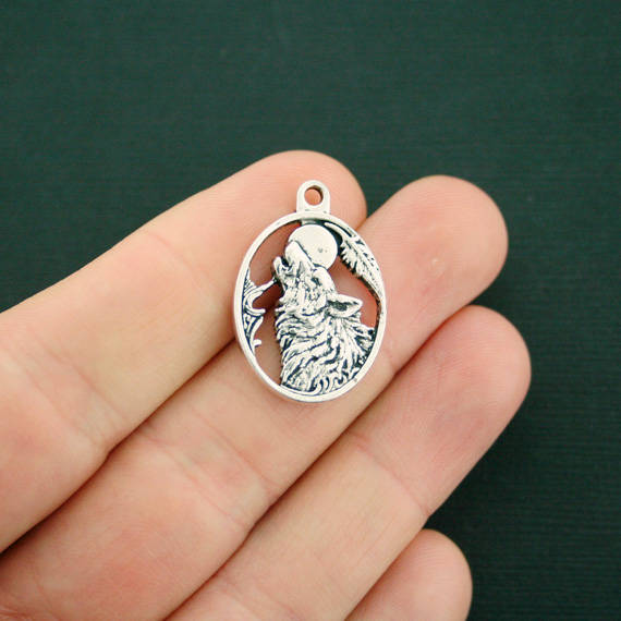 5 breloques argentées antiques de loup - SC7094