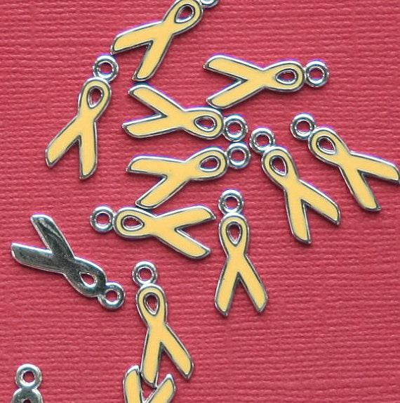5 Yellow Ribbon Silver Tone Enamel Charms - E097