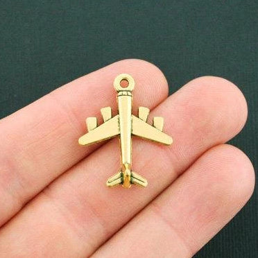 5 Airplane Antique Gold Tone Charms 2 Sided - GC813