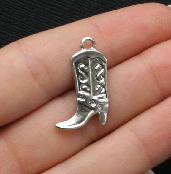 5 Cowboy Boot Charms Antique Silver Tone 2 Sided - SC095