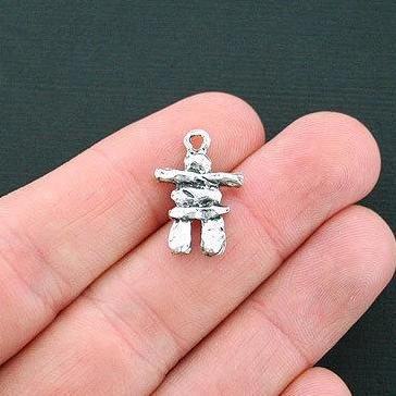 5 Inukshuk Antique Silver Tone Charms 2 Sided - SC4633