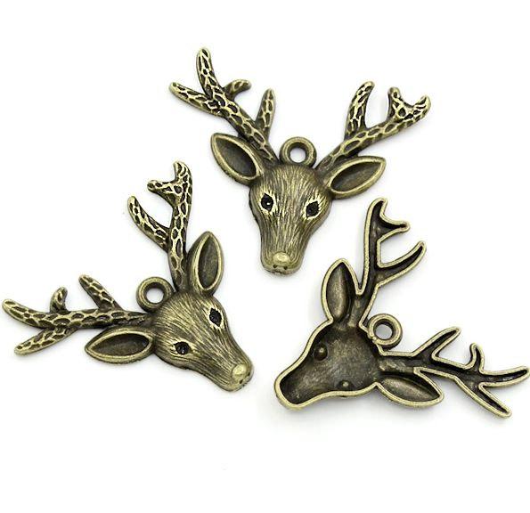 5 Reindeer Antique Bronze Tone Charms - BC803