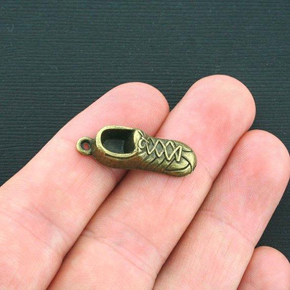 5 Running Shoe Antique Bronze Tone Charms 3D - BC1137