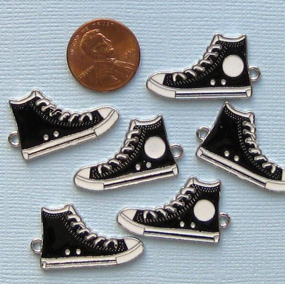 5 Running Shoe Silver Tone Enamel Charms 2 Sided - E004