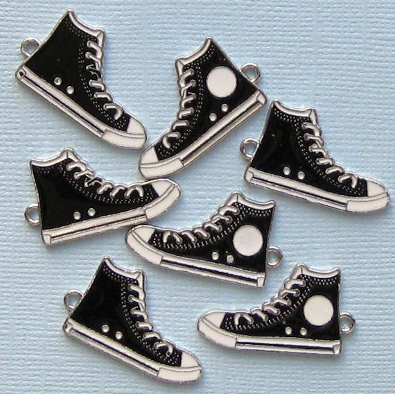 5 Running Shoe Silver Tone Enamel Charms 2 Sided - E004