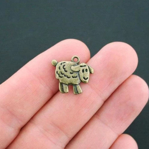 5 Sheep Antique Bronze Tone Charms 2 Sided - BC076