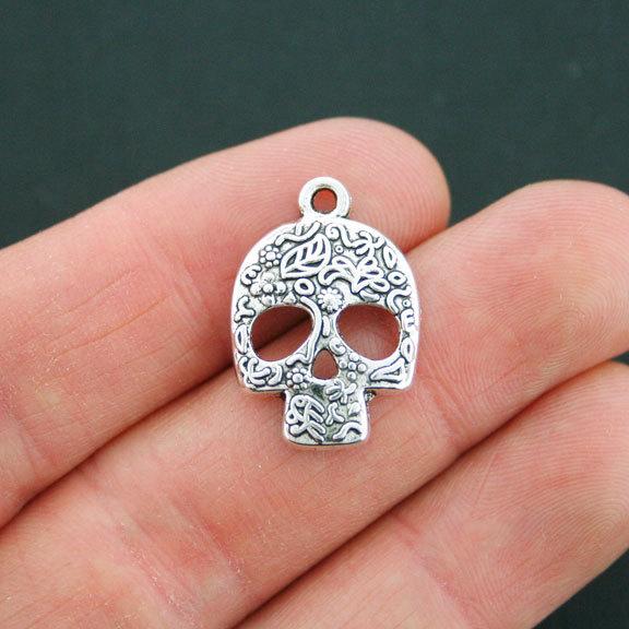 5 Skull Antique Silver Tone Charms - SC5183