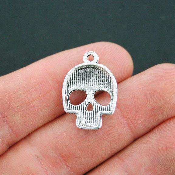 5 Skull Antique Silver Tone Charms - SC5183